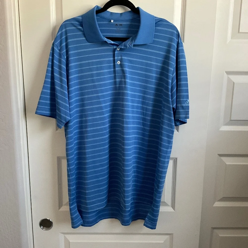 Men’s Adidas Golf Polo‎ - Blue and White Striped - Size XL